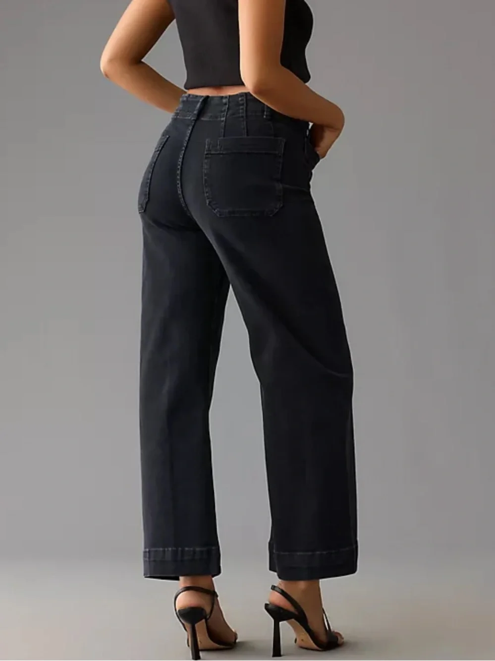 Maeve Colette High-Rise Wide-Leg Cropped Jeans in Black Denim